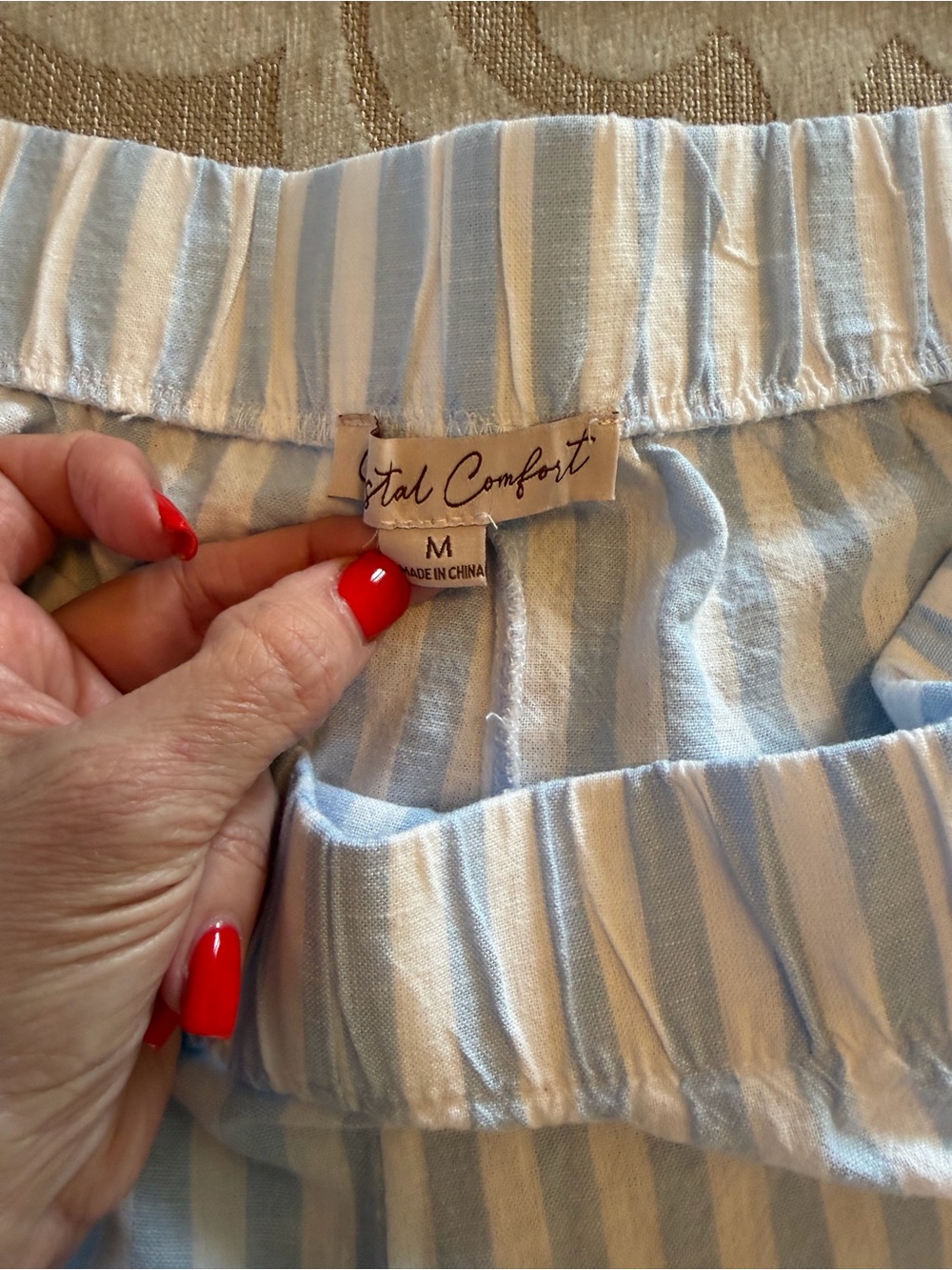 Coastal Comfort Blue White Striped Linen Blend Wide Leg Pants M - Picture 10 of 14
